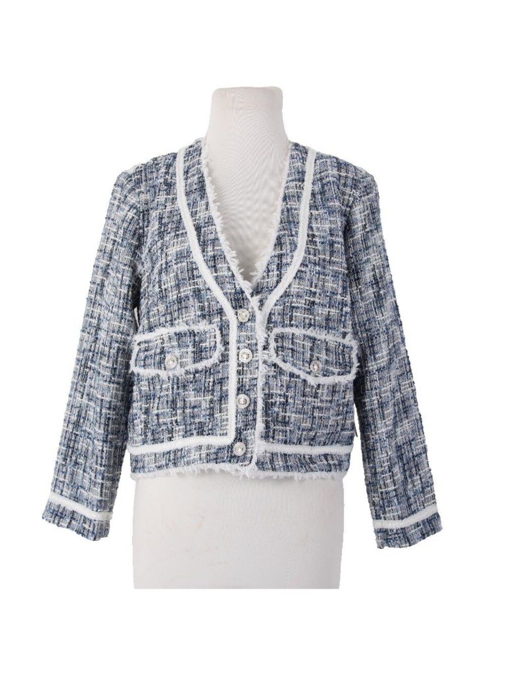 Aqua Jacket $128 Sz S Navy Blue White Silver Buttons 100% Polyester Jacket